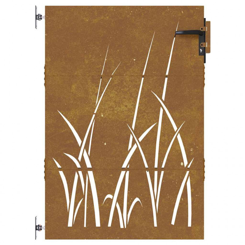 Furtka ogrodowa, 85x150 cm, stal kortenowska, motyw trawy