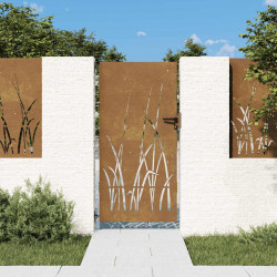 Furtka ogrodowa, 85x200 cm, stal kortenowska, motyw trawy