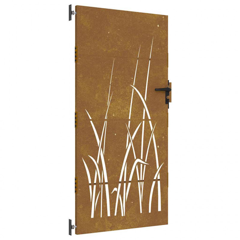 Furtka ogrodowa, 85x200 cm, stal kortenowska, motyw trawy