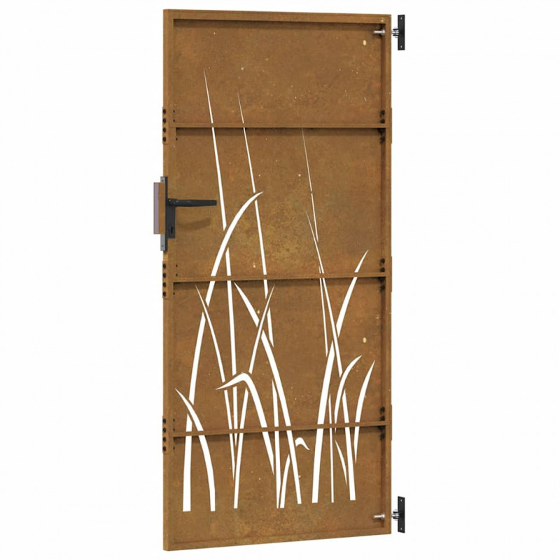 Furtka ogrodowa, 85x200 cm, stal kortenowska, motyw trawy