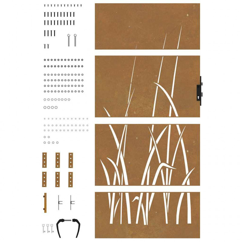 Furtka ogrodowa, 85x200 cm, stal kortenowska, motyw trawy