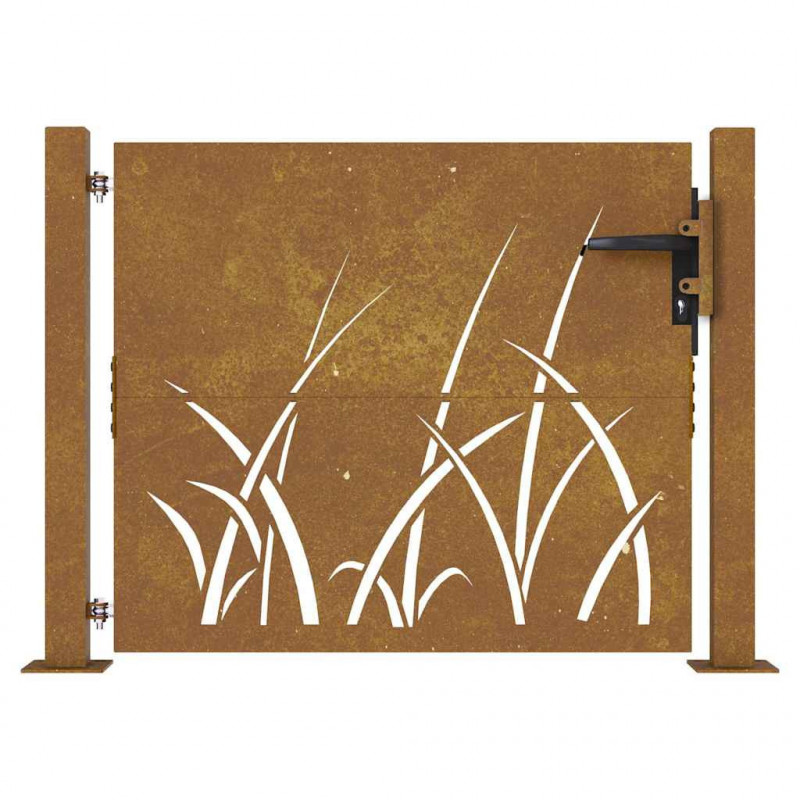 Furtka ogrodowa, 100x75 cm, stal kortenowska, motyw trawy