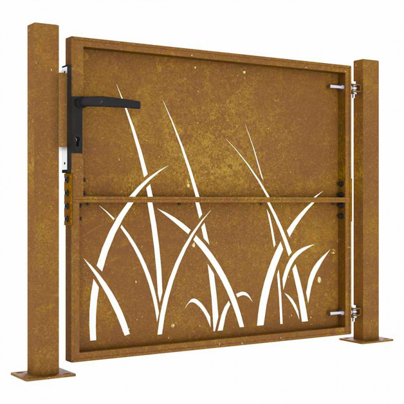 Furtka ogrodowa, 100x100 cm, stal kortenowska, motyw trawy