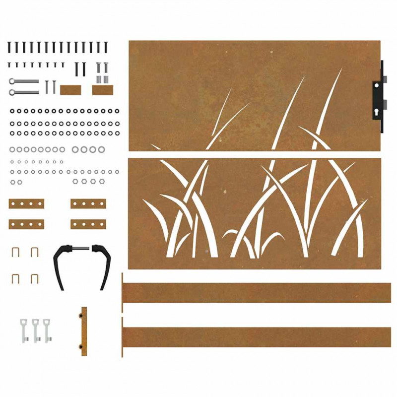 Furtka ogrodowa, 100x100 cm, stal kortenowska, motyw trawy