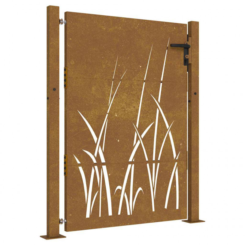 Furtka ogrodowa, 100x125 cm, stal kortenowska, motyw trawy