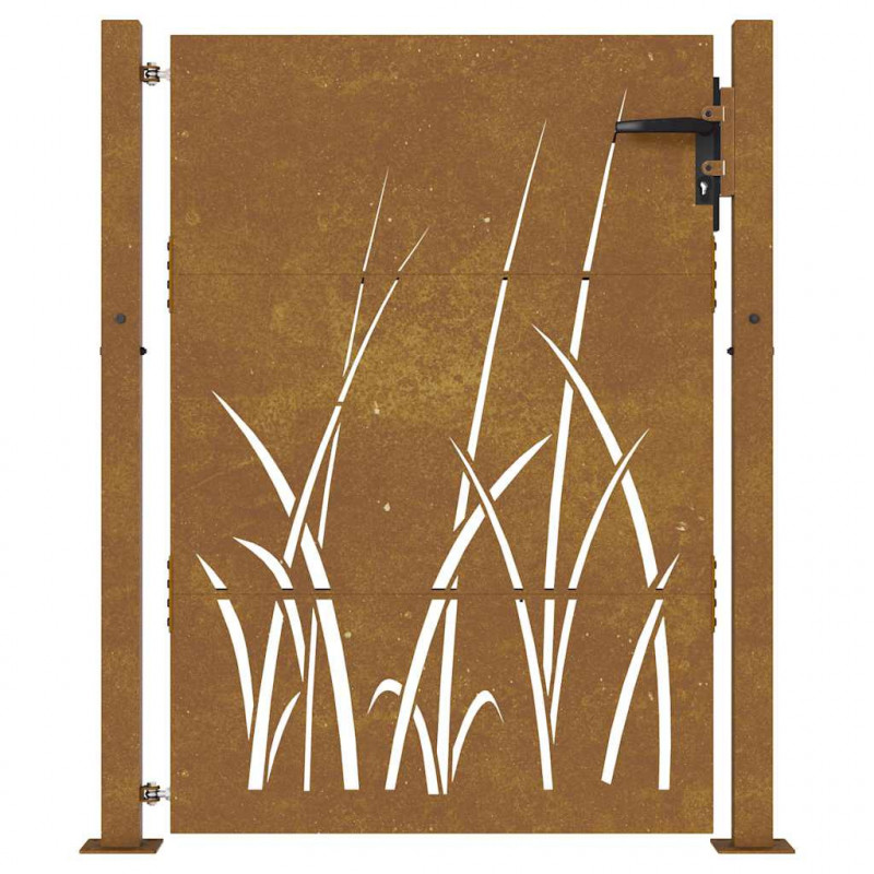 Furtka ogrodowa, 100x125 cm, stal kortenowska, motyw trawy