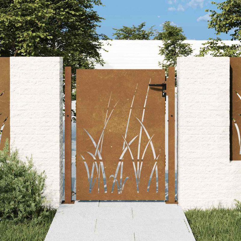 Furtka ogrodowa, 100x150 cm, stal kortenowska, motyw trawy