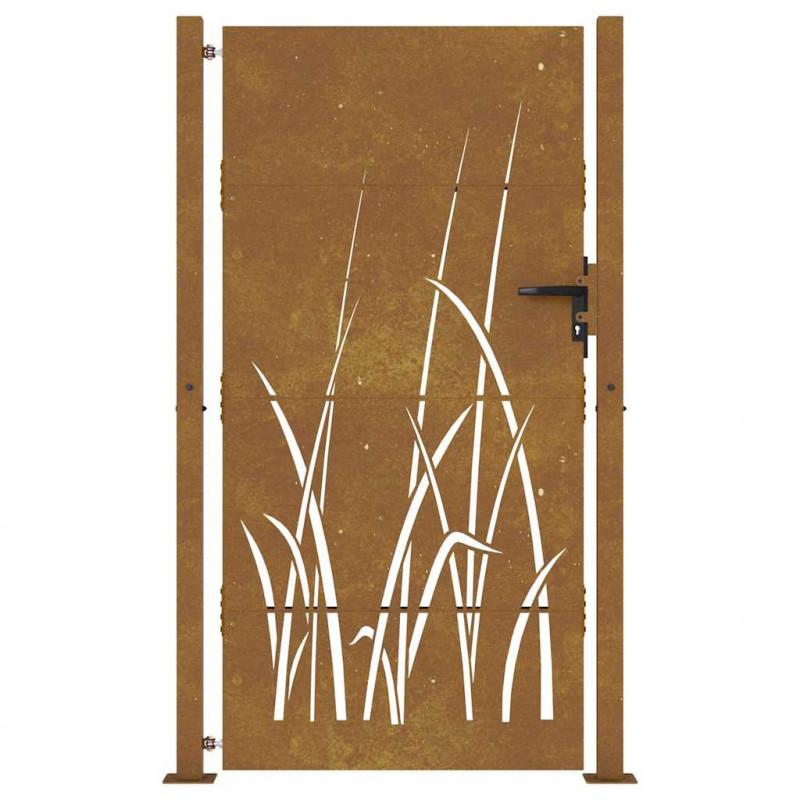 Furtka ogrodowa, 100x175 cm, stal kortenowska, motyw trawy