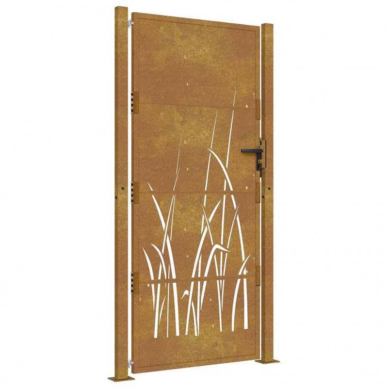 Furtka ogrodowa, 100x200 cm, stal kortenowska, motyw trawy