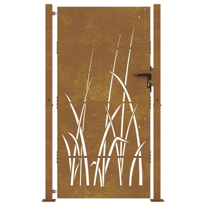 Furtka ogrodowa, 100x200 cm, stal kortenowska, motyw trawy