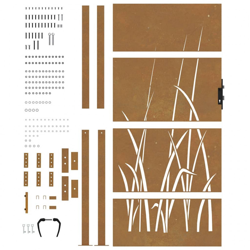 Furtka ogrodowa, 100x200 cm, stal kortenowska, motyw trawy