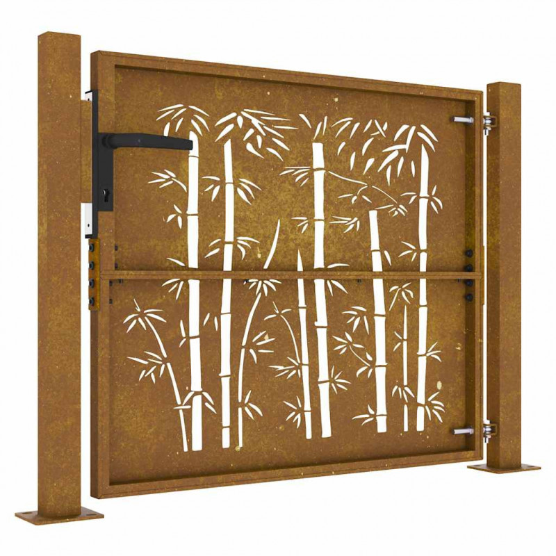 Furtka ogrodowa, 100x75 cm, stal kortenowska, motyw bambusa