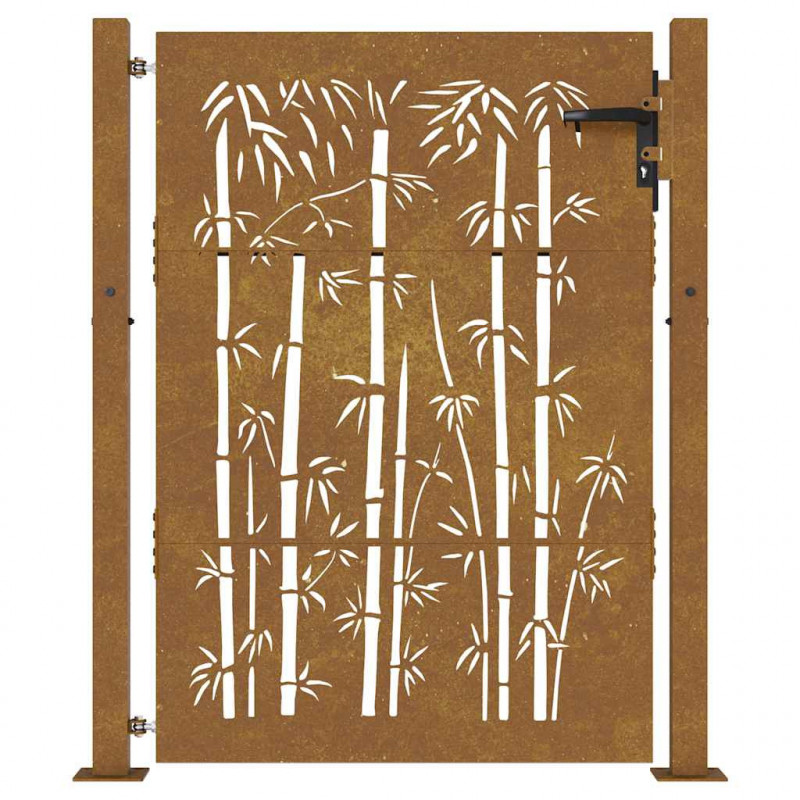 Furtka ogrodowa, 100x150 cm, stal kortenowska, motyw bambusa