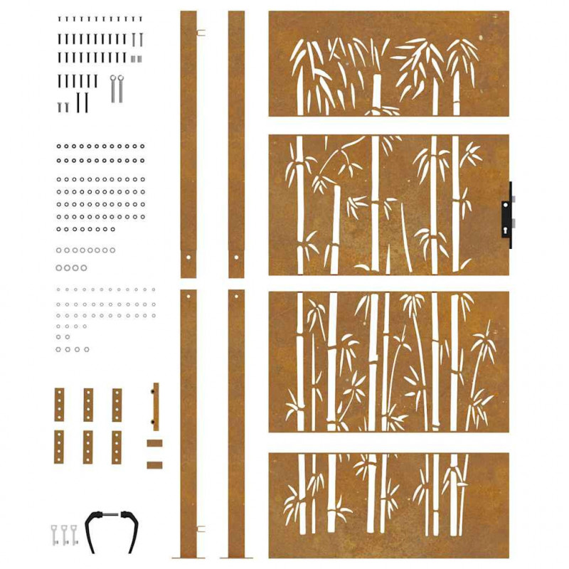Furtka ogrodowa, 100x175 cm, stal kortenowska, motyw bambusa