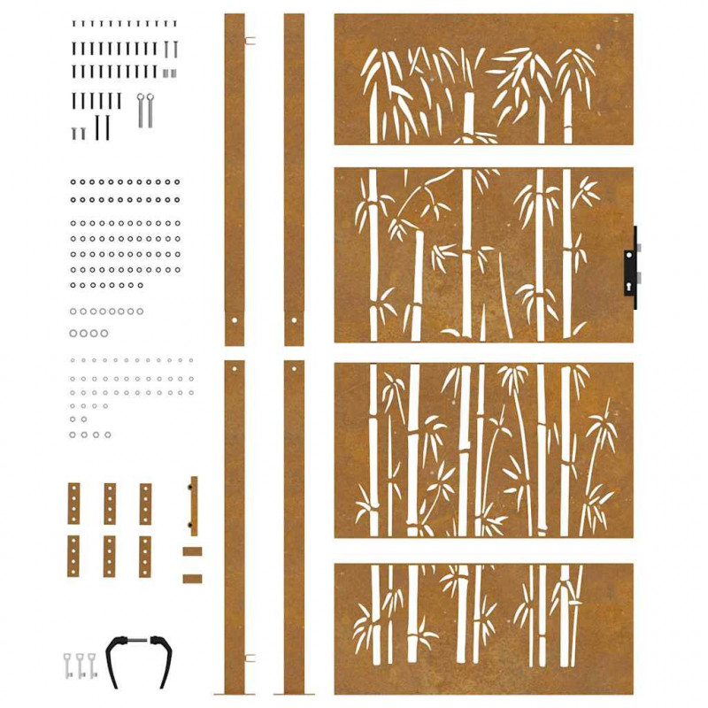 Furtka ogrodowa, 100x200 cm, stal kortenowska, motyw bambusa