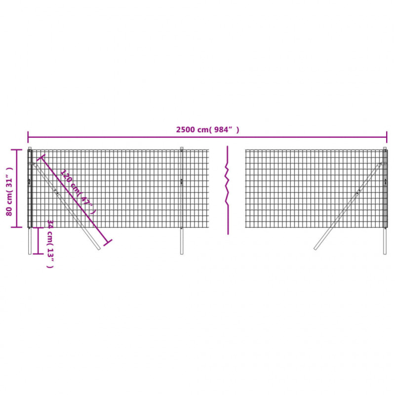 Ogrodzenie z siatki drucianej, antracytowe, 0,8x25 m