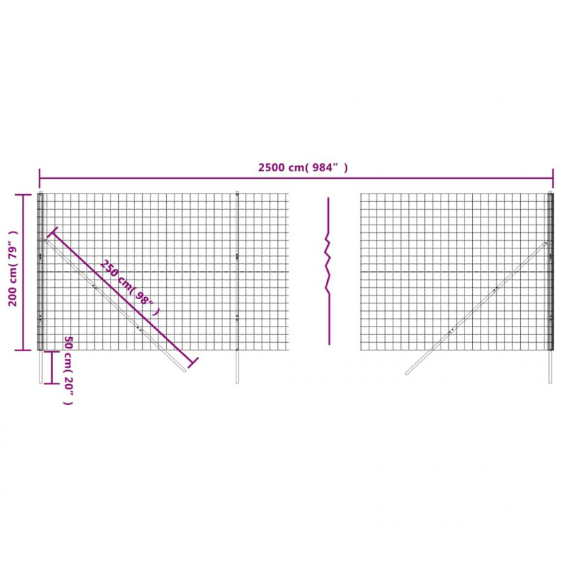 Ogrodzenie z siatki drucianej, antracytowe, 2x25 m