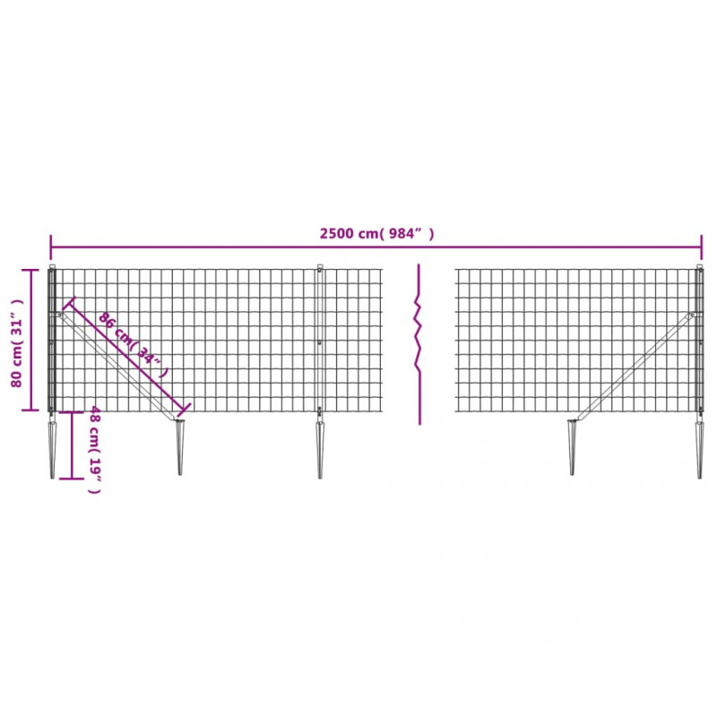 Ogrodzenie z siatki, z kotwami, antracytowe, 0,8x25 m