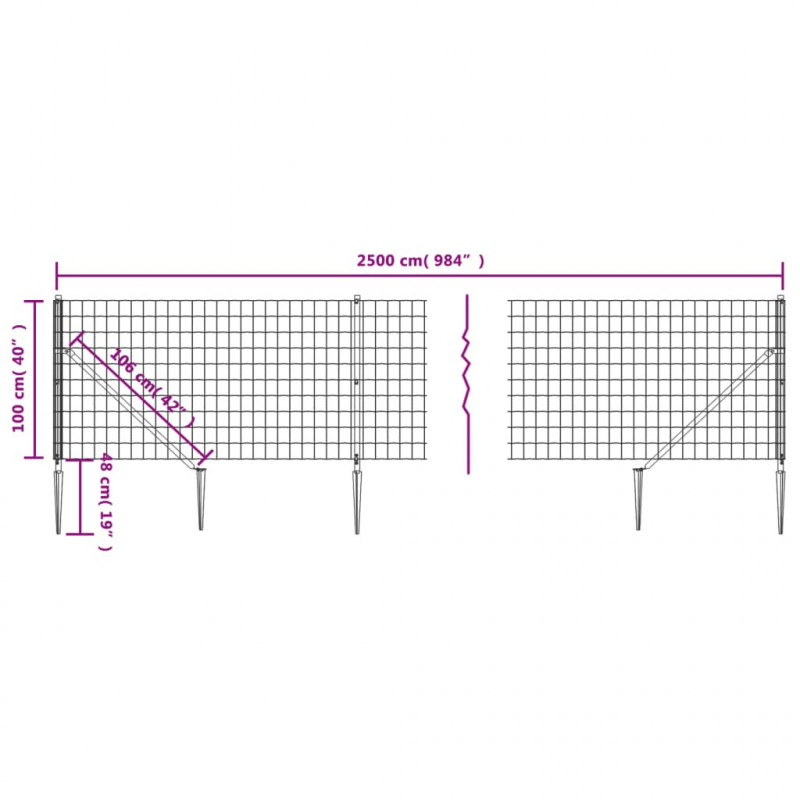 Ogrodzenie z siatki, z kotwami, antracytowe, 1x25 m
