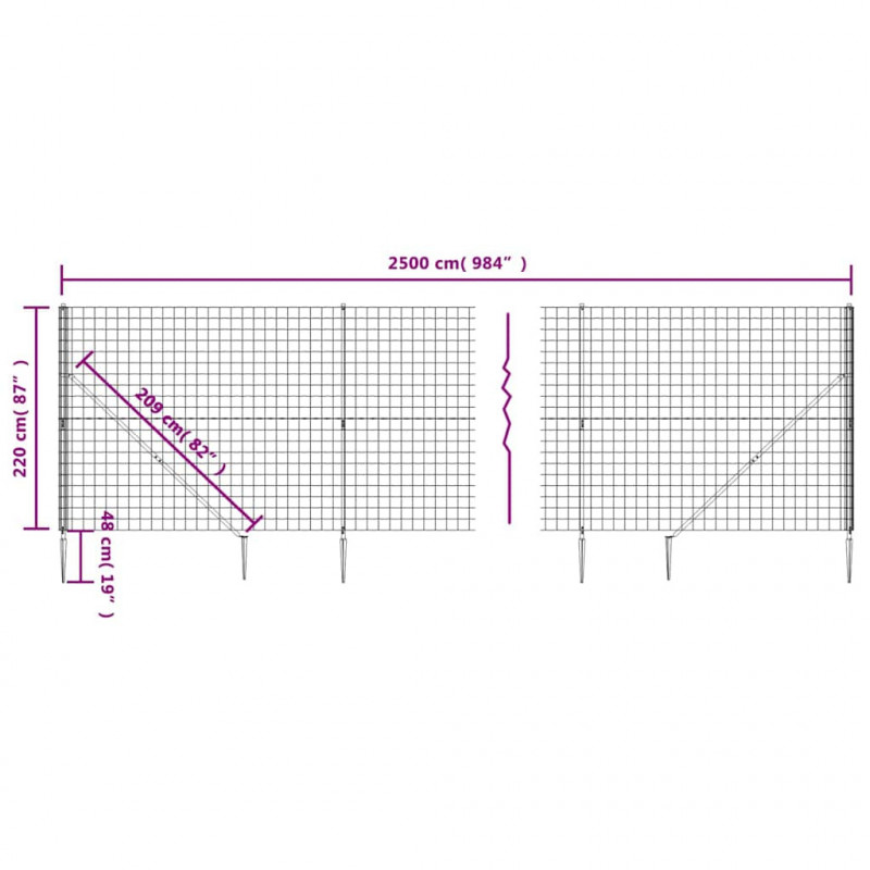 Ogrodzenie z siatki, z kotwami, antracytowe, 2,2x25 m