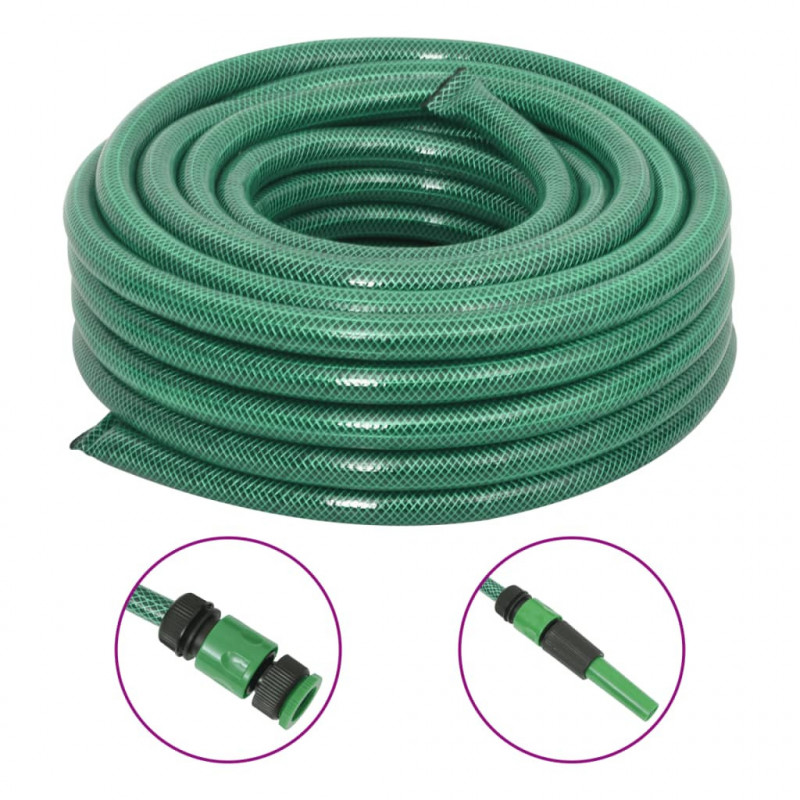 Wąż ogrodowy z zestawem złączek, zielony, 0,9", 100 m, PVC