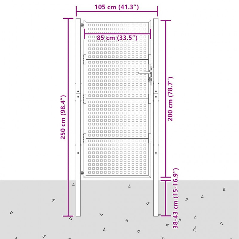 Brama ogrodowa antracytowa 100x200 cm stalowa
