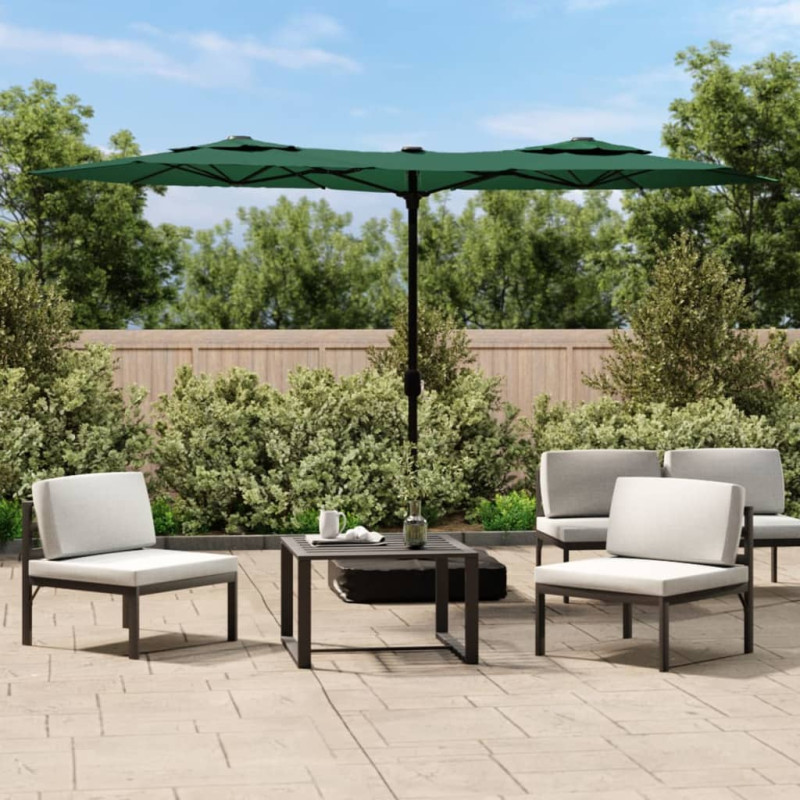 Podwójny parasol ogrodowy z LED, zielony, 316x240 cm