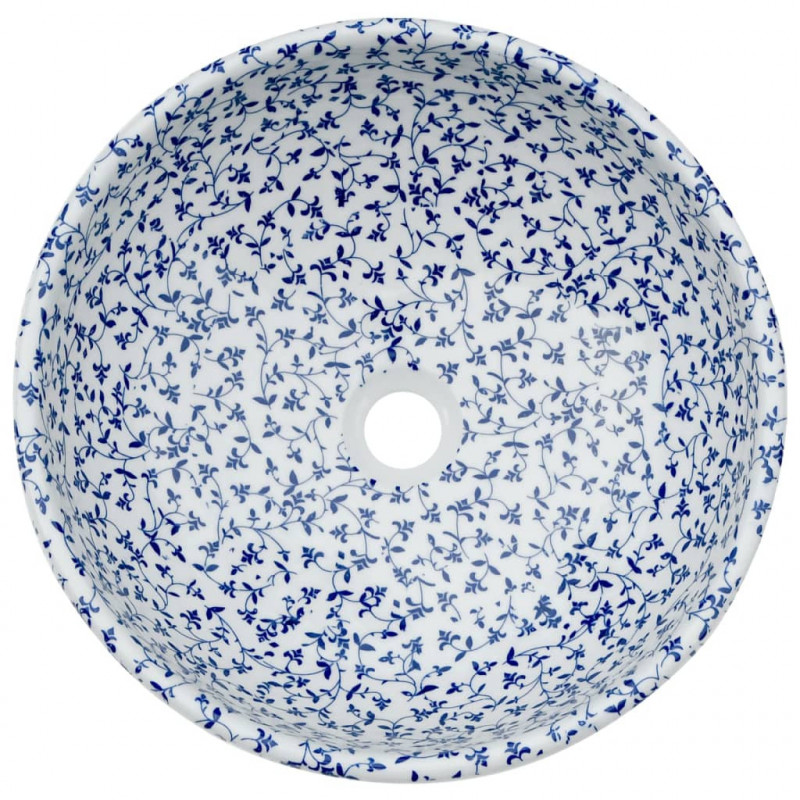 Umywalka nablatowa, biało-niebieska, okrągła, Φ41x14 cm