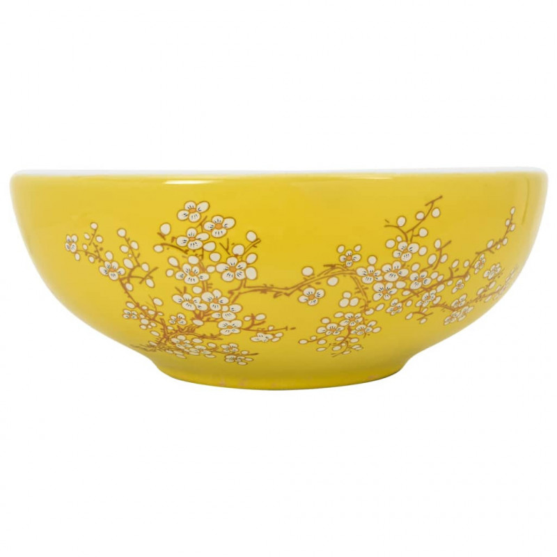Umywalka nablatowa, biało-żółta, okrągła, Φ41x14 cm, ceramiczna