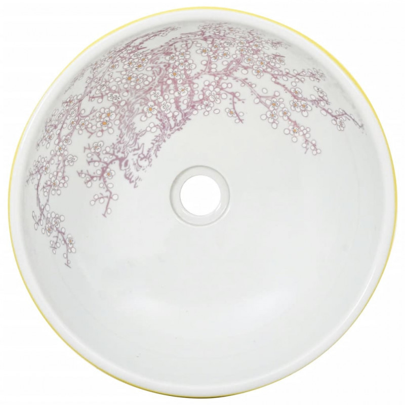 Umywalka nablatowa, biało-żółta, okrągła, Φ41x14 cm, ceramiczna