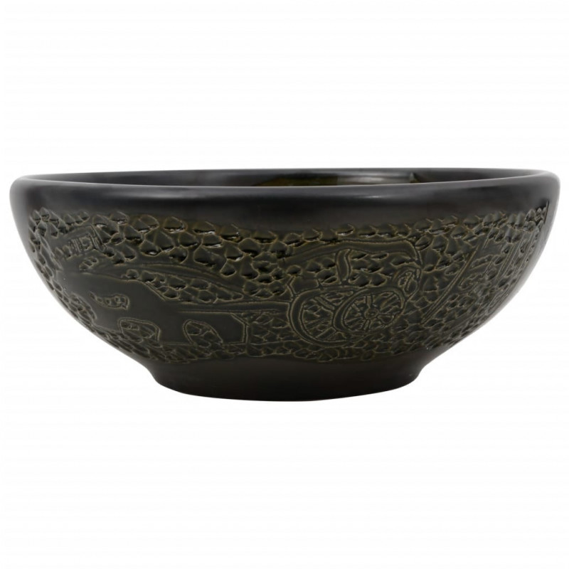 Umywalka nablatowa, czarna, okrągła, Φ41x14 cm, ceramiczna