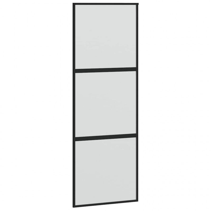 Drzwi przesuwne, czarne, 76x205 cm, szkło hartowane, aluminium