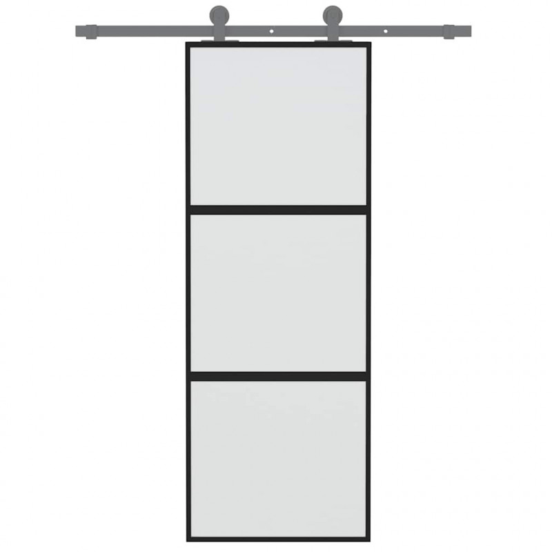 Drzwi przesuwne, czarne, 76x205 cm, szkło hartowane, aluminium