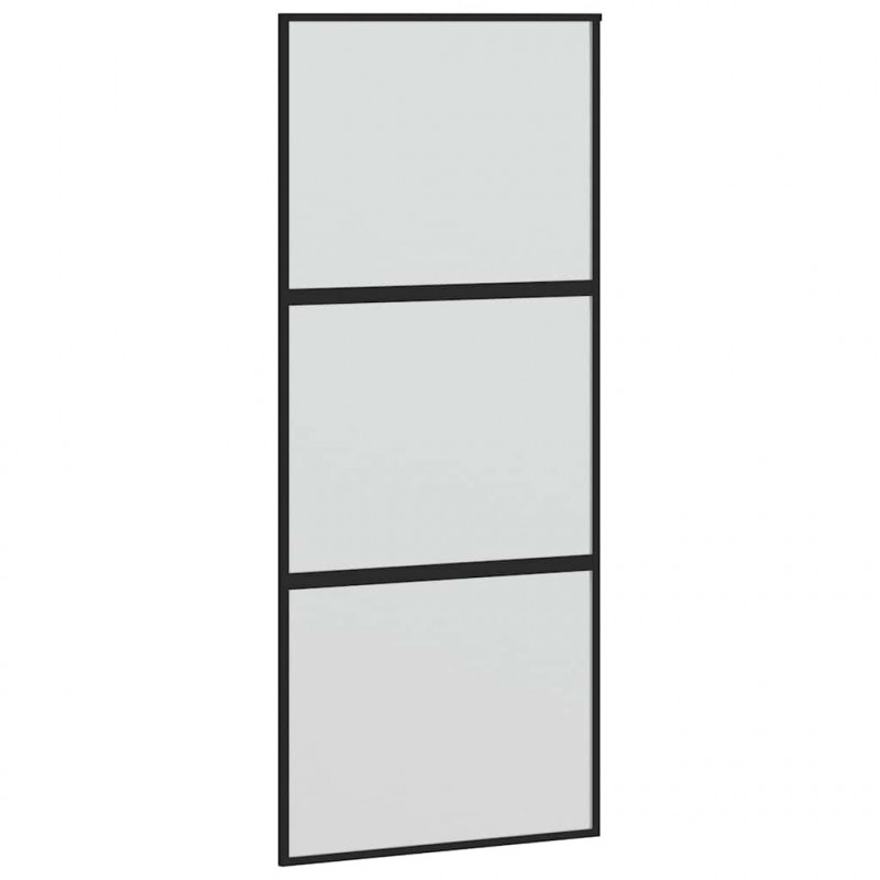 Drzwi przesuwne, czarne, 90x205 cm, szkło hartowane, aluminium