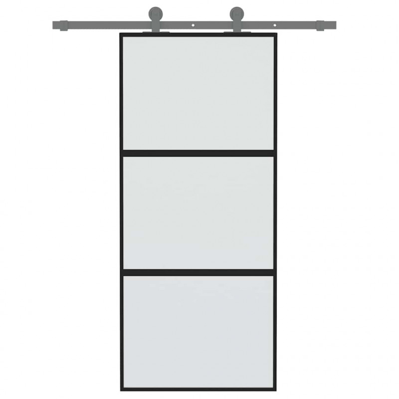 Drzwi przesuwne, czarne, 90x205 cm, szkło hartowane, aluminium
