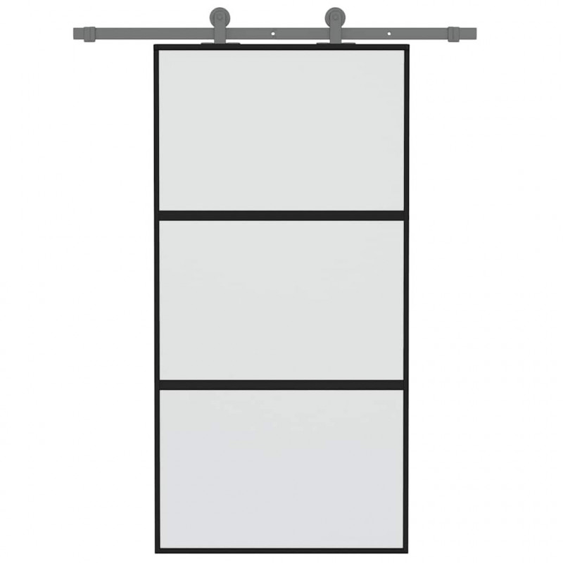 Drzwi przesuwne, czarne, 102,5x205cm, szkło hartowane aluminium