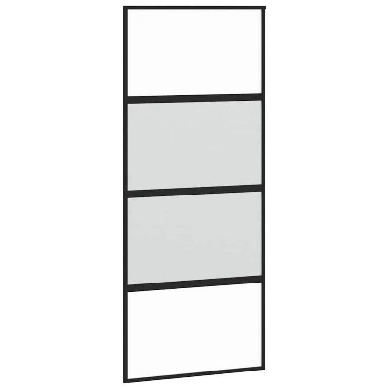 Drzwi przesuwne, czarne, 90x205 cm, szkło hartowane, aluminium
