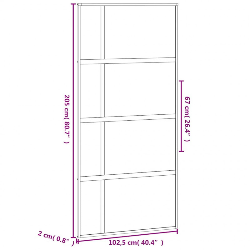 Drzwi przesuwne, czarne, 102,5x205cm, szkło hartowane aluminium