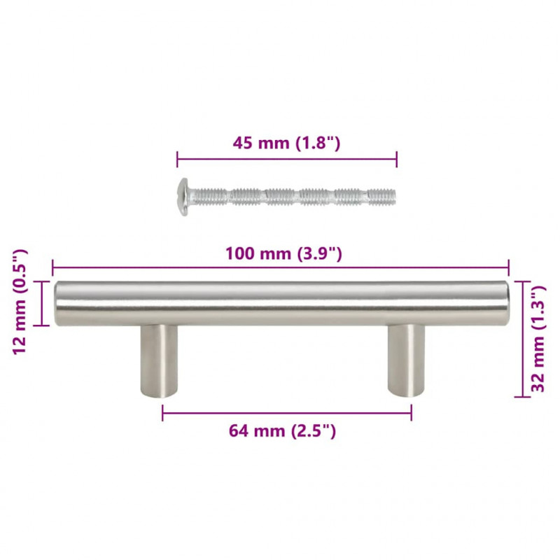 Uchwyty do szafek, 10 szt., srebrne, 64 mm, stal nierdzewna