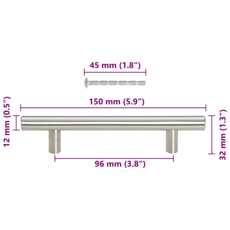 Uchwyty do szafek, 10 szt., srebrne, 96 mm, stal nierdzewna
