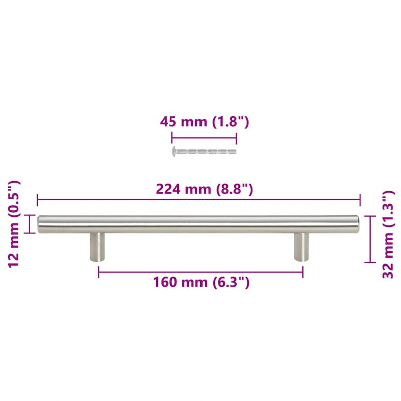 Uchwyty do szafek, 10 szt., srebrne, 160 mm, stal nierdzewna