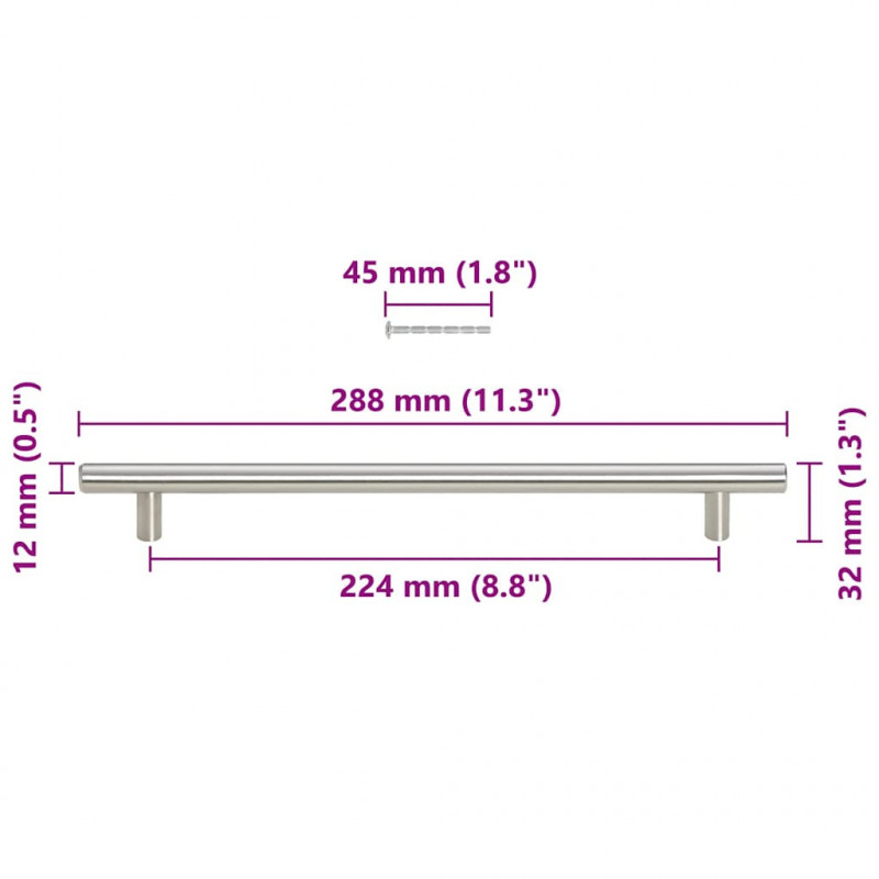 Uchwyty do szafek, 5 szt., srebrne, 224 mm, stal nierdzewna