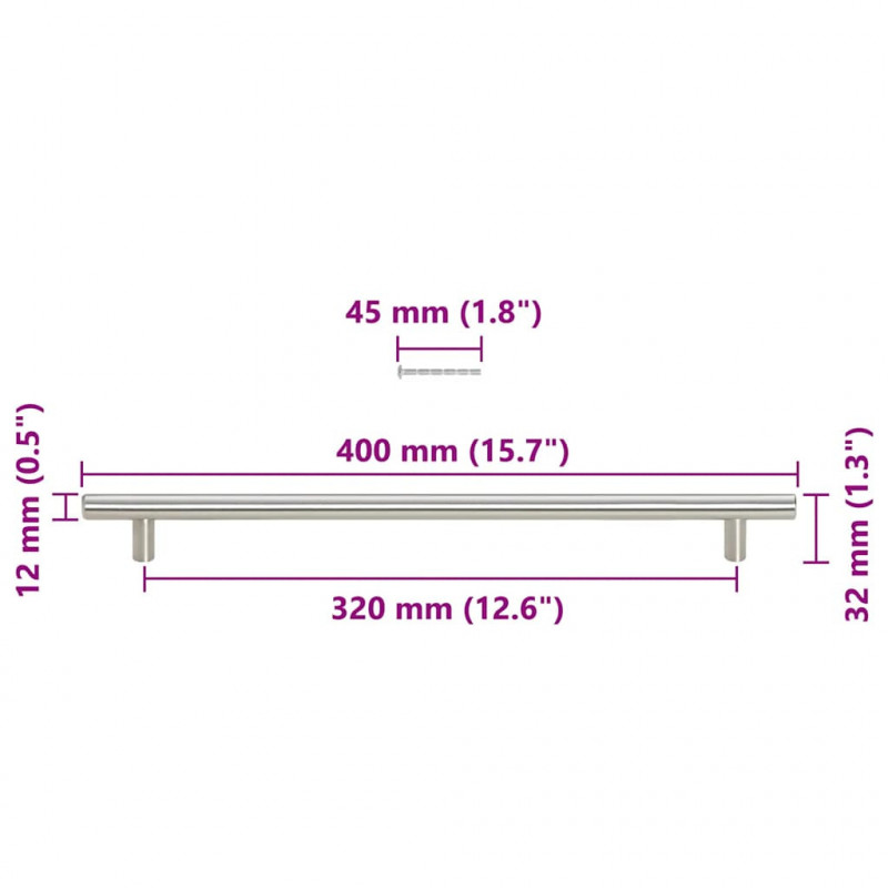 Uchwyty do szafek, 5 szt., srebrne, 320 mm, stal nierdzewna