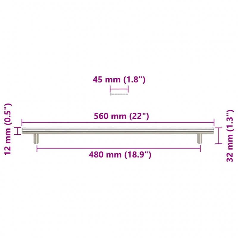 Uchwyty do szafek, 5 szt., srebrne, 480 mm, stal nierdzewna