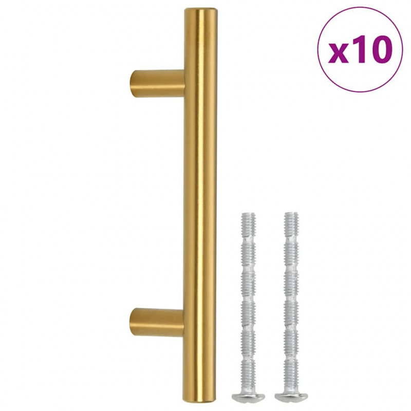 Uchwyty do szafek, 10 szt., złote, 64 mm, stal nierdzewna