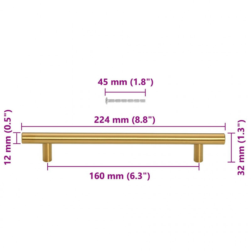 Uchwyty do szafek, 10 szt., złote, 160 mm, stal nierdzewna