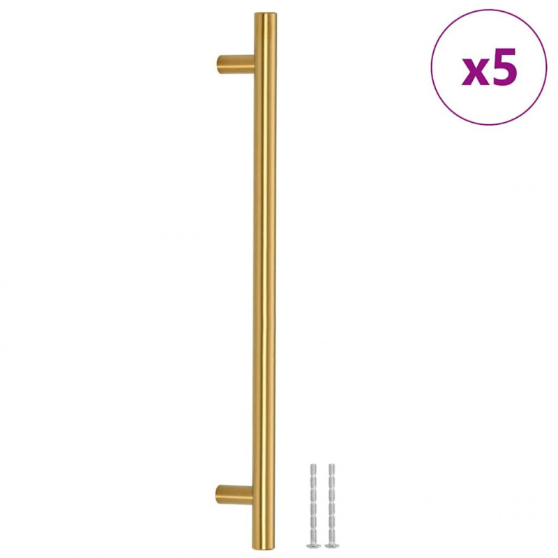 Uchwyty do szafek, 5 szt., złote, 224 mm, stal nierdzewna