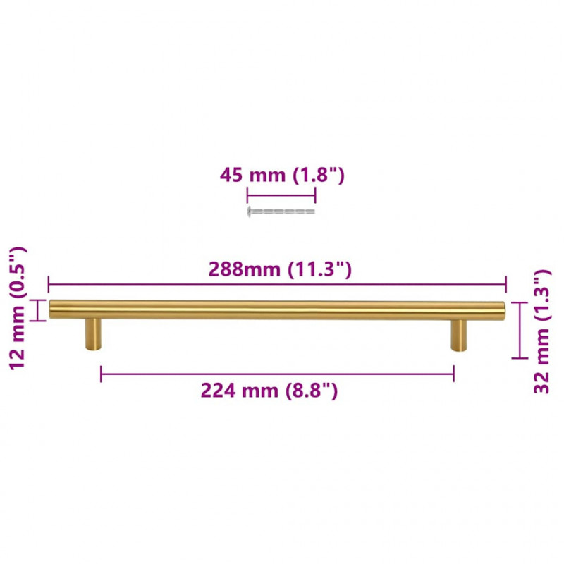 Uchwyty do szafek, 5 szt., złote, 224 mm, stal nierdzewna