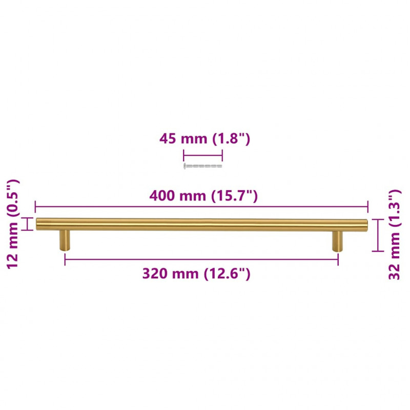 Uchwyty do szafek, 5 szt., złote, 320 mm, stal nierdzewna