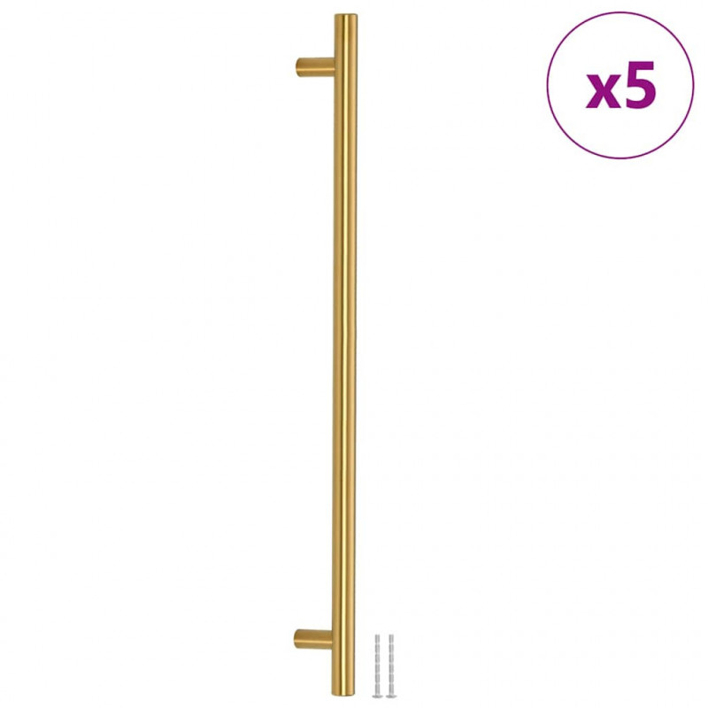 Uchwyty do szafek, 5 szt., złote, 480 mm, stal nierdzewna